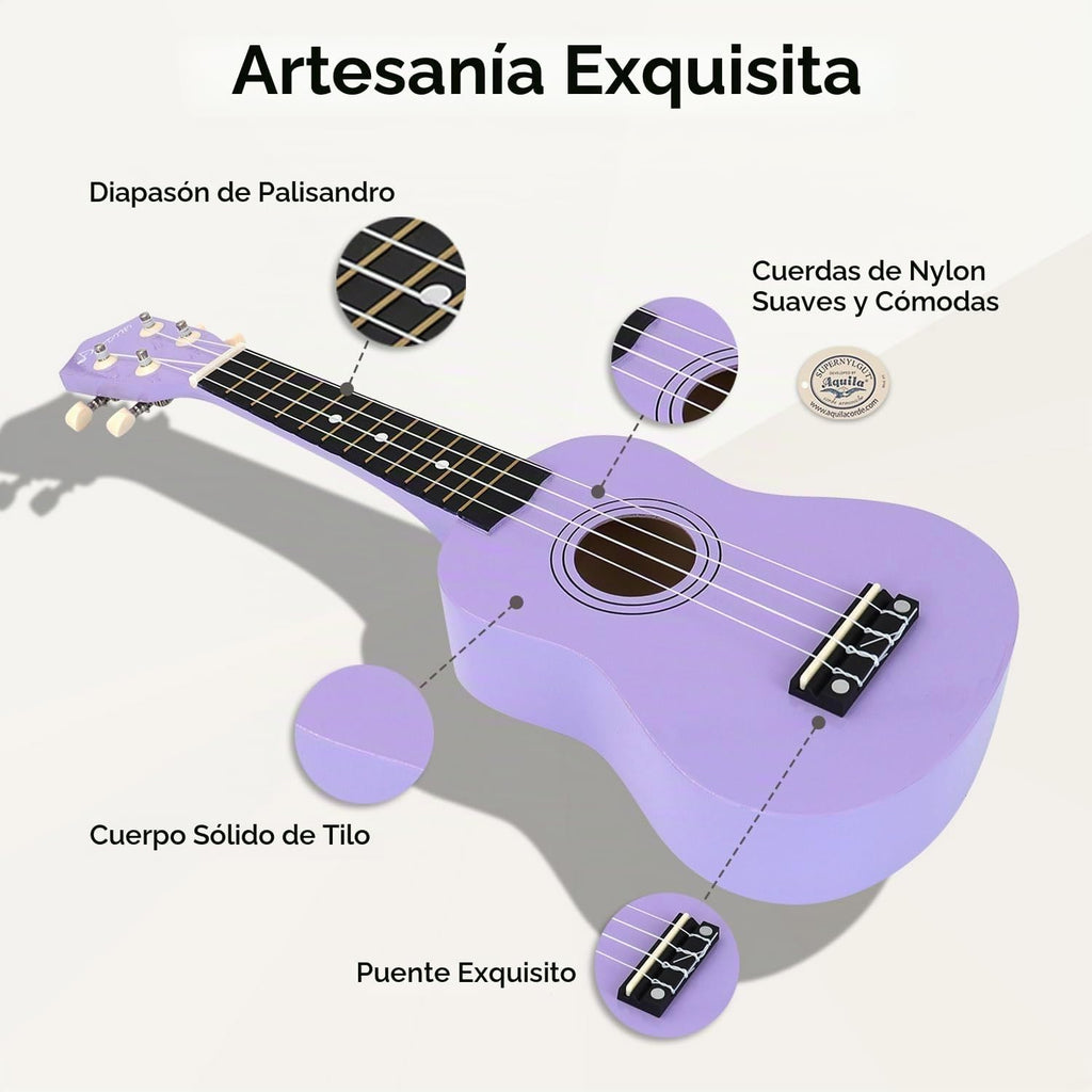 Ukelele Soprano para Niños 21 Pulgadas Madera Hawaiana Kit para Principiantes