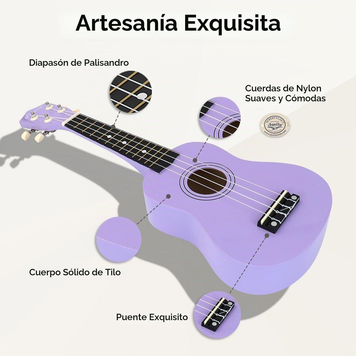 Ukelele Soprano para Niños 21 Pulgadas Madera Hawaiana Kit para Principiantes