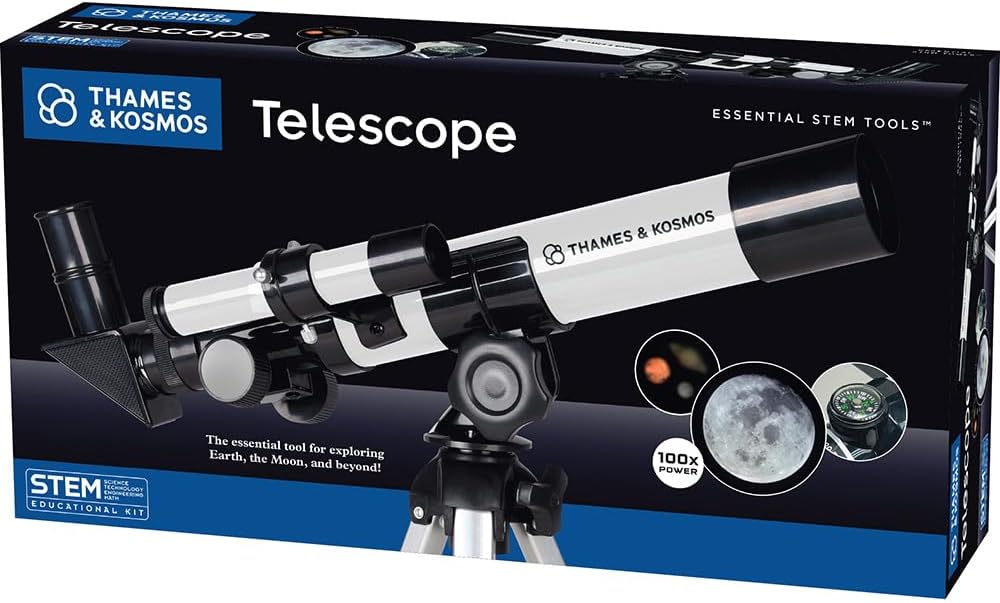 El Telescopio Thames & Kosmos Herramienta Esencial STEM | Telescopio Refractor para Niños con 100x de Magnificación y Brújula Integrada | Dispositivo Científico Clásico para Observaciones Astronómicas