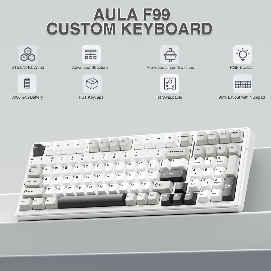 AULA Teclado mecánico inalámbrico F99, triple modo BT5.0\/2.4GHz\/U...