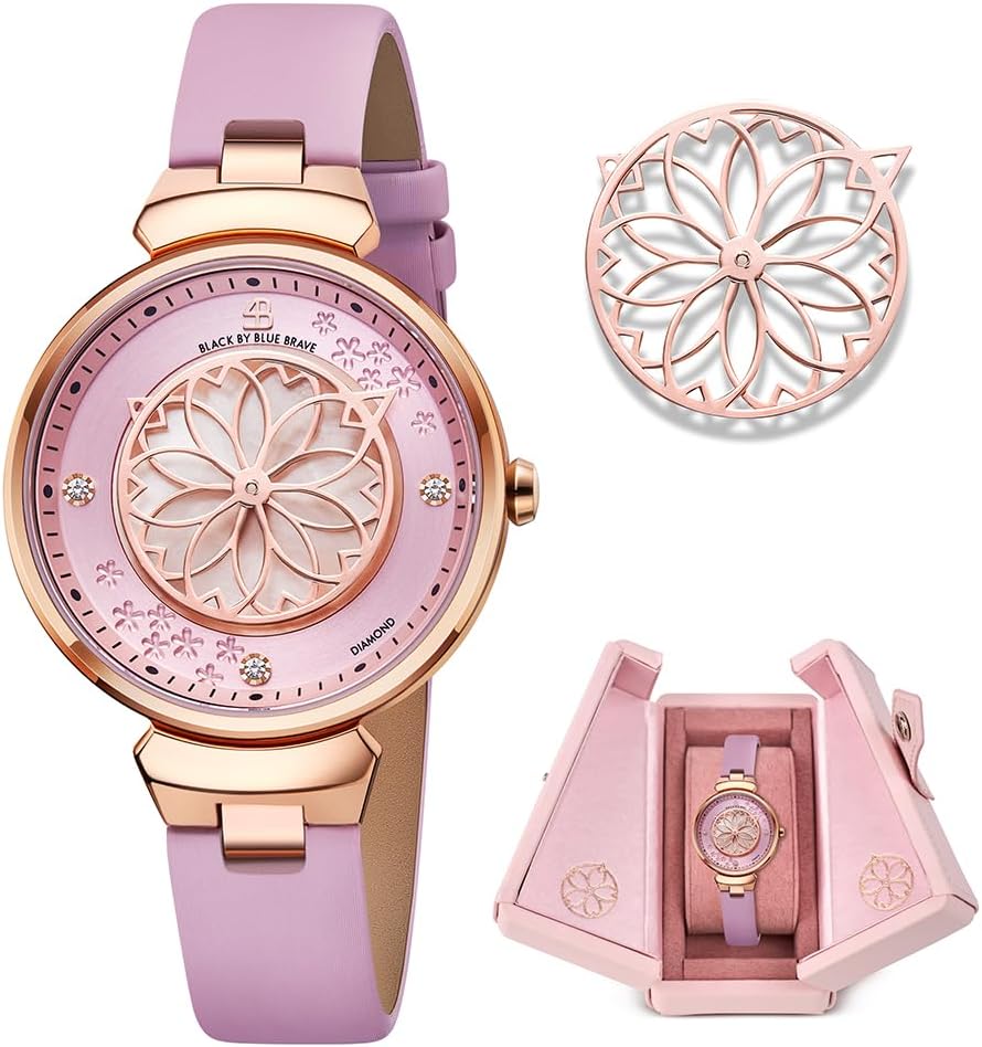 Relojes de Mujer Flor de Cerezo Reloj de Mujer Esfera de Madreperla Reloj de Dama con Correa de Cuero Forma de Pétalo Sakura Relojes de Flor de Cerezo para Mujeres Cristal de Zafiro para Durabilidad y
