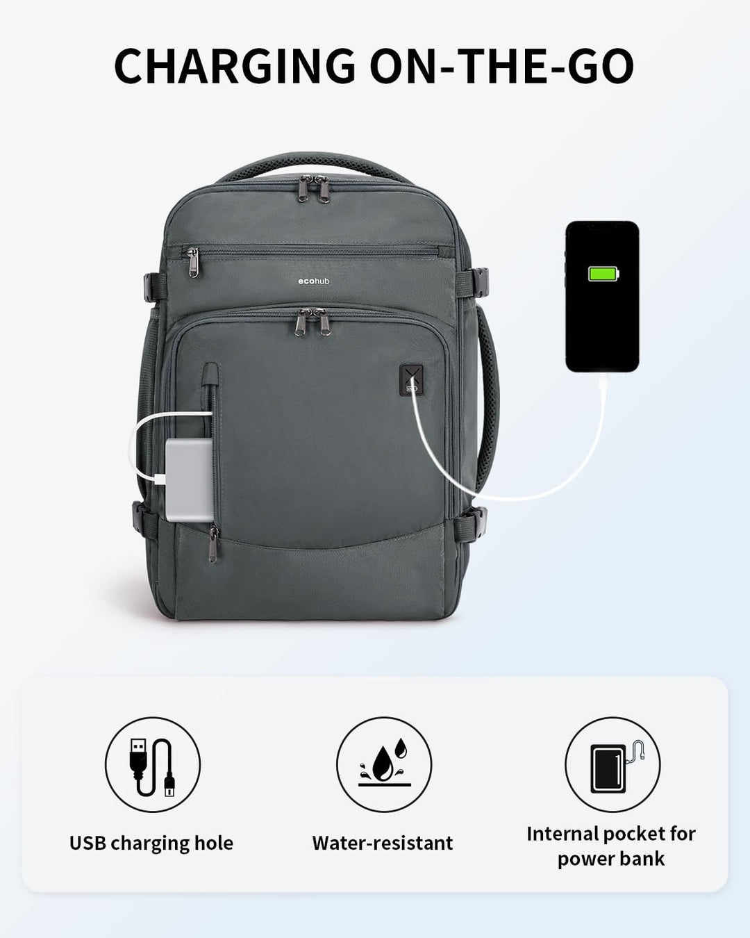 ECOHUB Mochila de Viaje Mochila de Equipaje de Mano, Gris-2, Mochil...