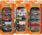 Matchbox Juego de 15 autos de juguete y camiones con 3 paquetes temáticos de 5 vehículos fundidos a escala 1:64 (los estilos variarán)