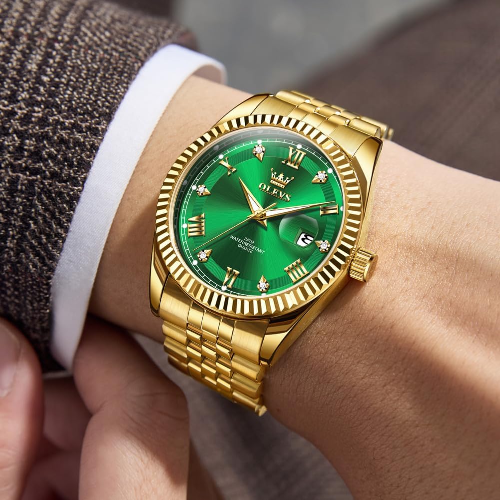 OLEVS Reloj Clásico para Hombre Diamante Analógico Lujo Acero Inoxidable a Dos Tonos Resistente al Agua con Fecha Luminous para Hombres