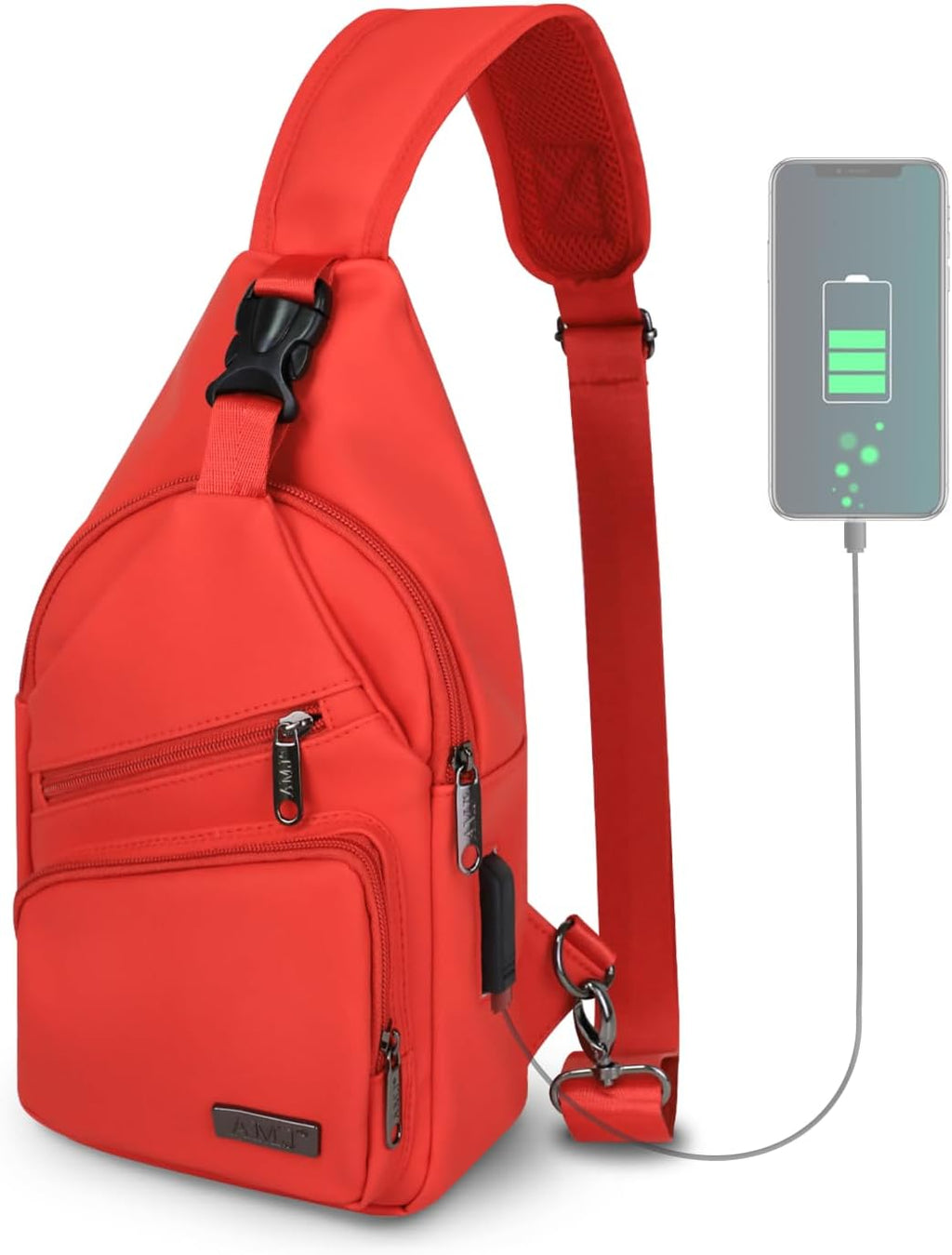 Bandolera cruzada con cable USB para senderismo, acampar y viajes al aire libre, para mujeres y hombres