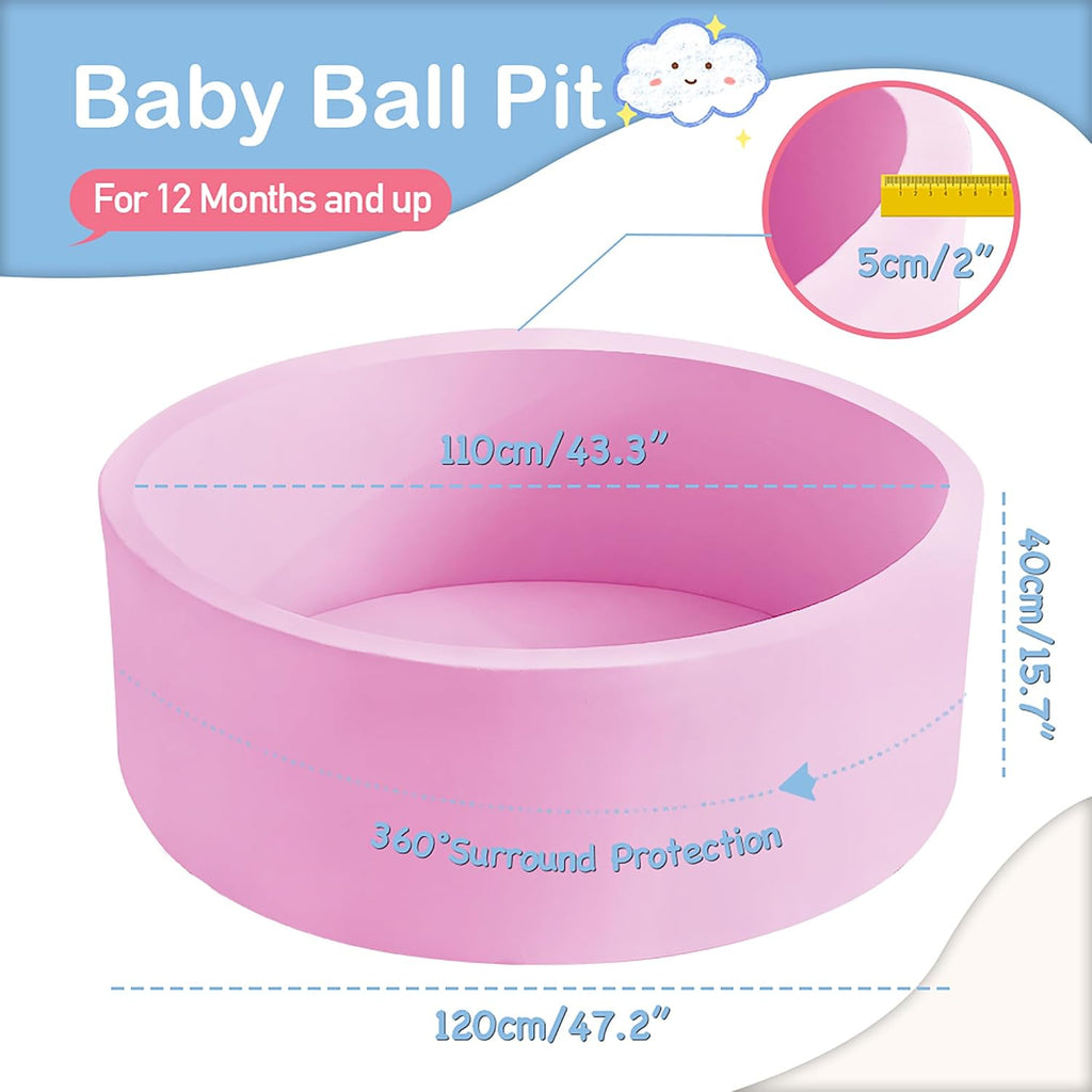 Piscina de bolas de espuma de 47.2 x 15.7 pulgadas para niños pequeños, pelotas redondas para bebés de 1 a 3 años, pelotas de juego para niños y niñas, pelotas no incluidas, color rosa