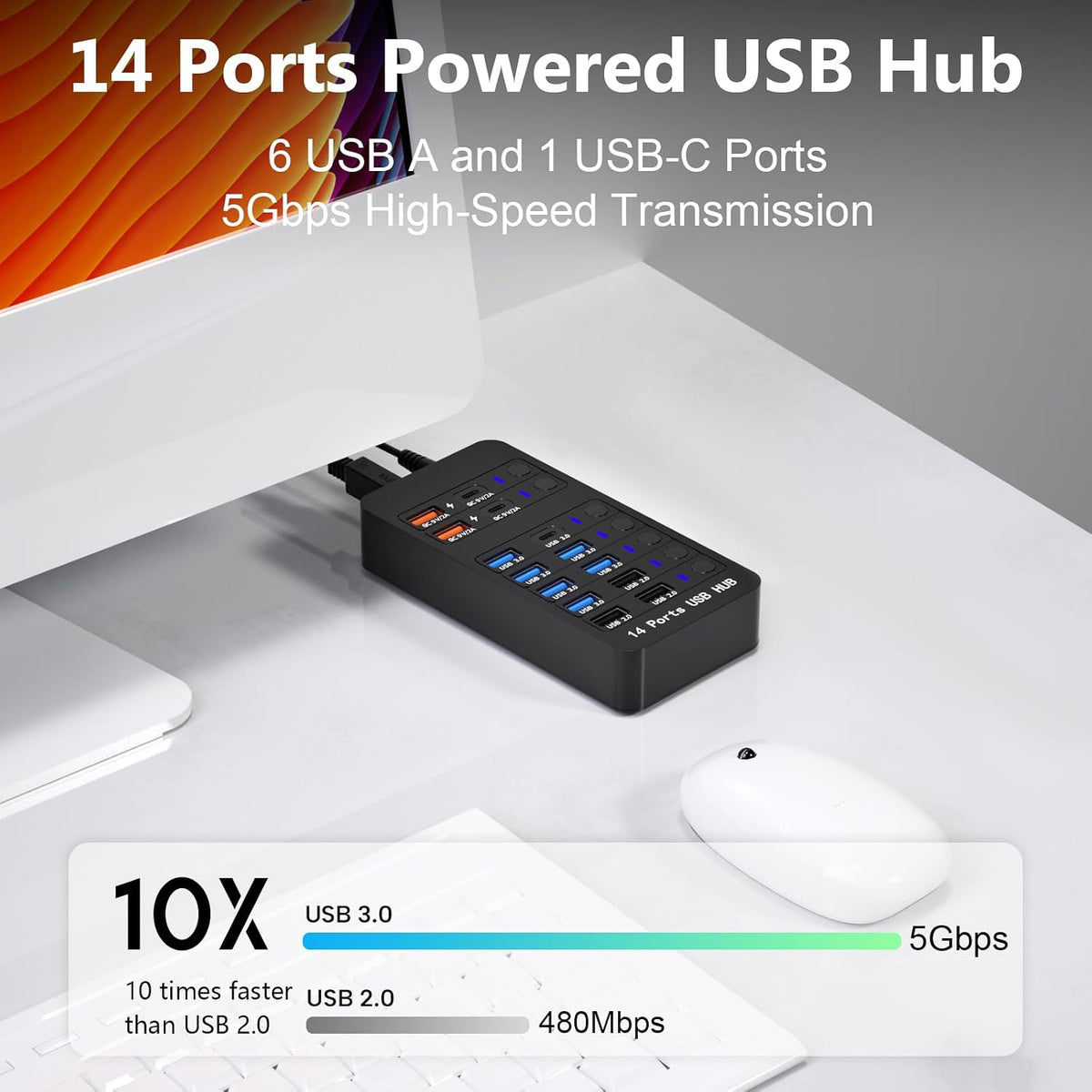 Zeroffi, J655-2402500D, hub USB de 14 puertos