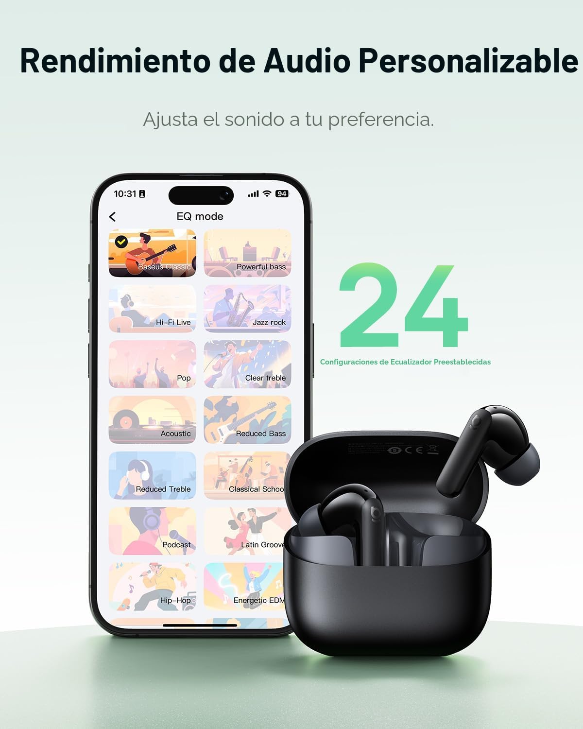 Baseus Bass BP1 NC - Auriculares inalámbricos híbridos con cancelación activa de ruido, Negro