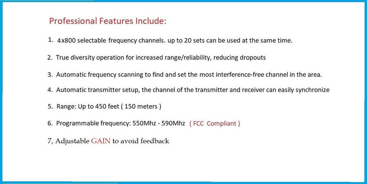 GTDaudio 4x800 Sistema de micrófono inalámbrico UHF de canales ajus...