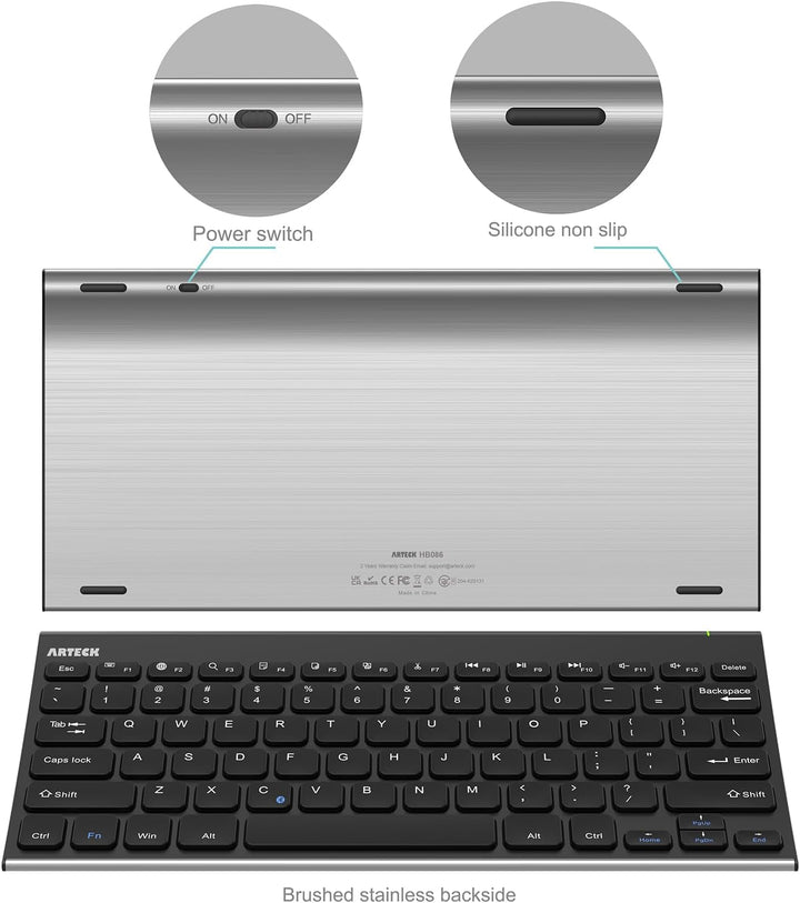 Arteck Teclado Bluetooth, teclado inalámbrico universal de acero in...