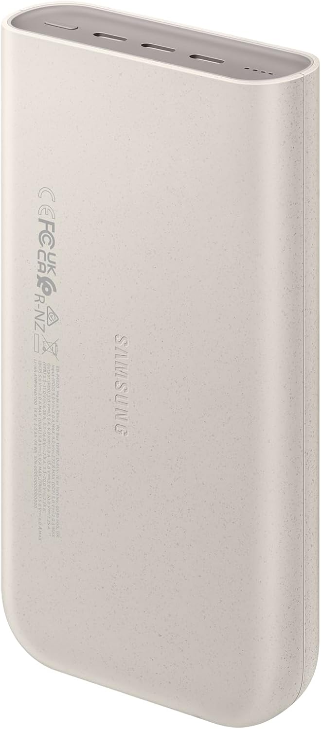 Samsung Cargador portátil 20.000 mAh Power Bank carga súper rápida 45W, 3 puertos USB-C, beige