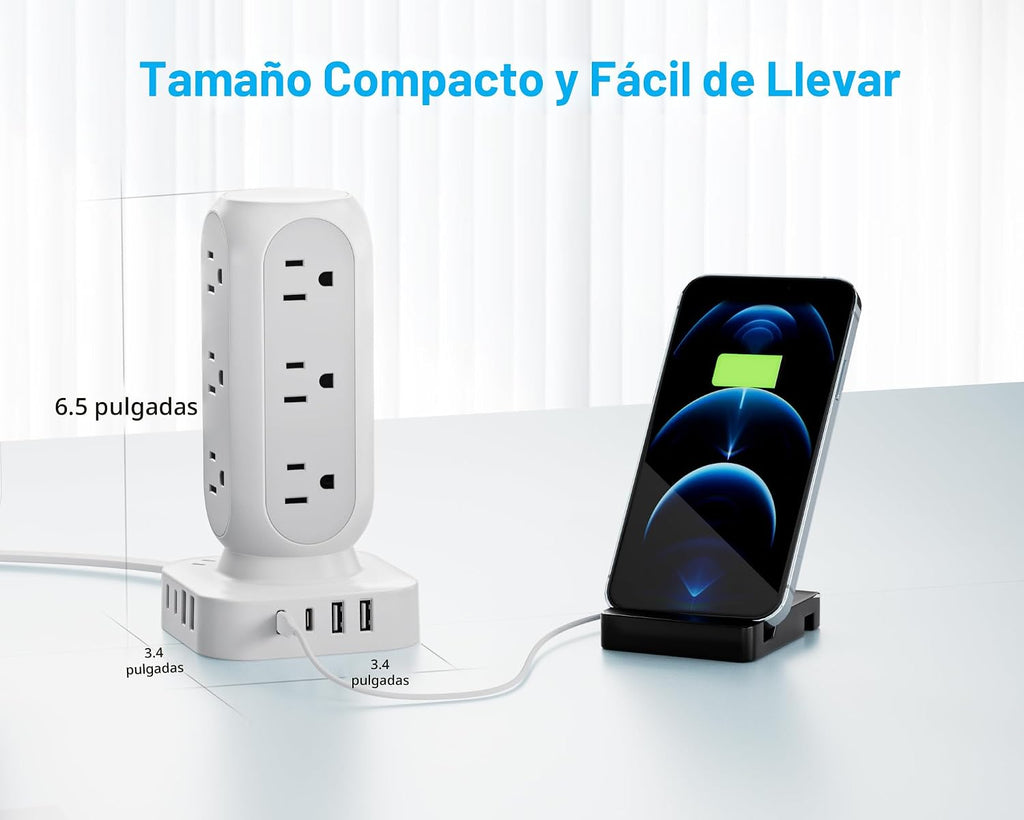 Torre de regleta de alimentación de enchufe plano, estación de carga rápida