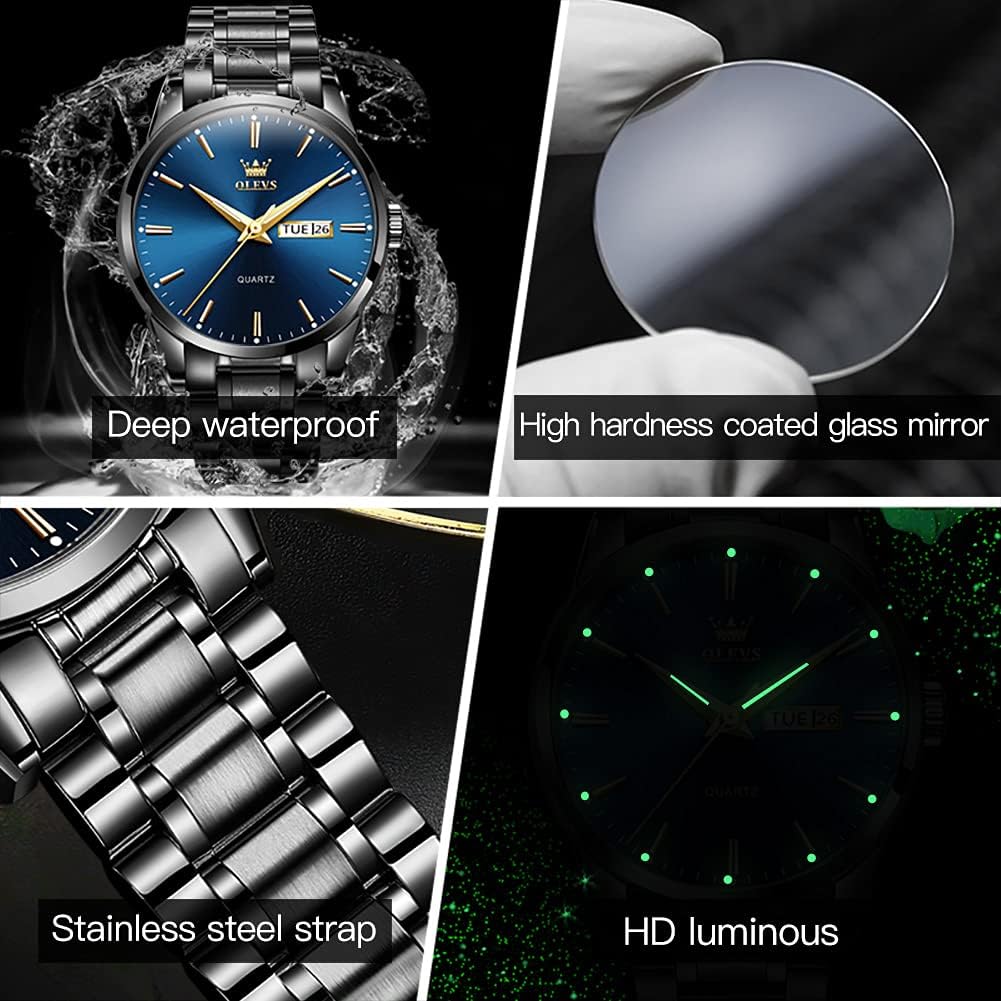 OLEVS Relojes para Hombre de Lujo a prueba de agua Lúminosos de lectura fácil Cronógrafo Con Esmalte Dorado Completo / Blanco Dial / Cara Negra Calendario Pulsera Relojes