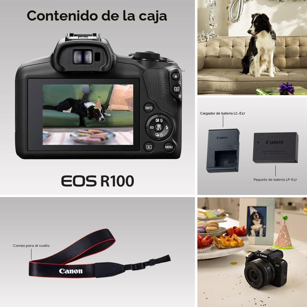 Canon Cámara sin espejo EOS R100, montaje RF, 24.1 MP, procesador de imagen, Solo cuerpo EOS R100