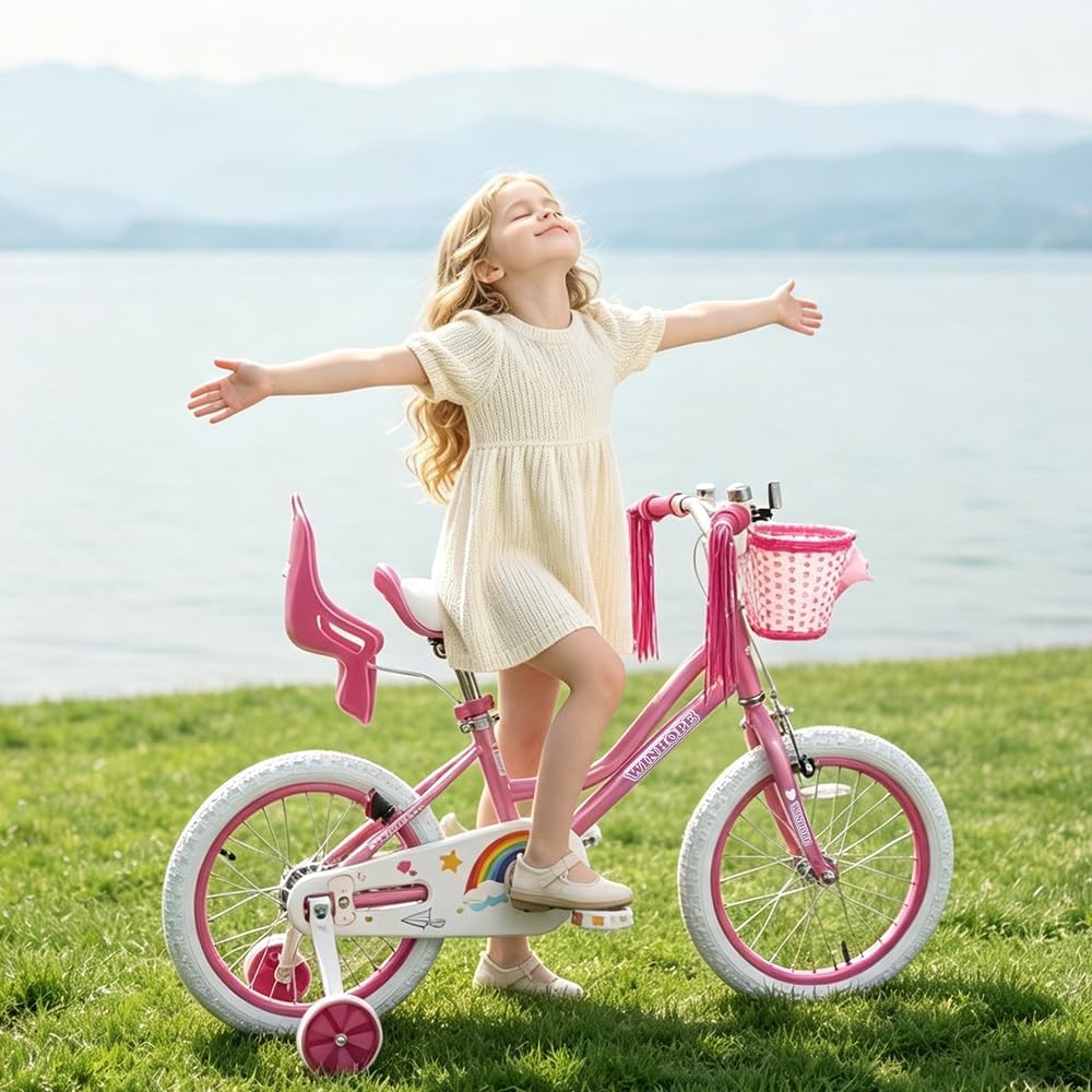 Bicicleta WinHope Fairy Girls con Asiento para Muñeca, Bicicleta Infantil de 12-20 Pulgadas para Edades 2-12