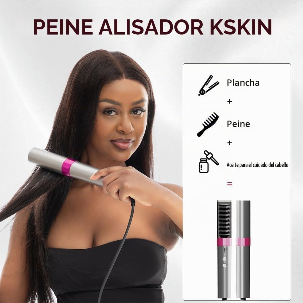 Cepillo alisador de pelo para mujer, peine alisador de cerámica de...