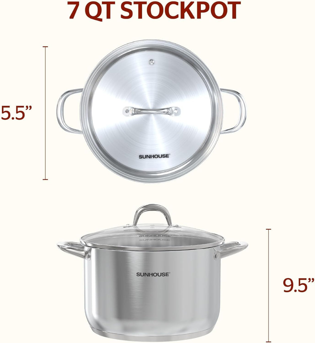 Sunhouse Olla con tapa, olla grande de 7 cuartos de galón para cocinar