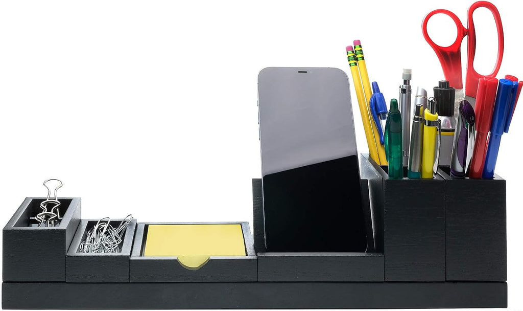 Excello Global Products Organizador magnético de escritorio | 6 compartimentos extraíbles para bolígrafos, lápices, postes, clips, teléfono celular y suministros de oficina (negro)
