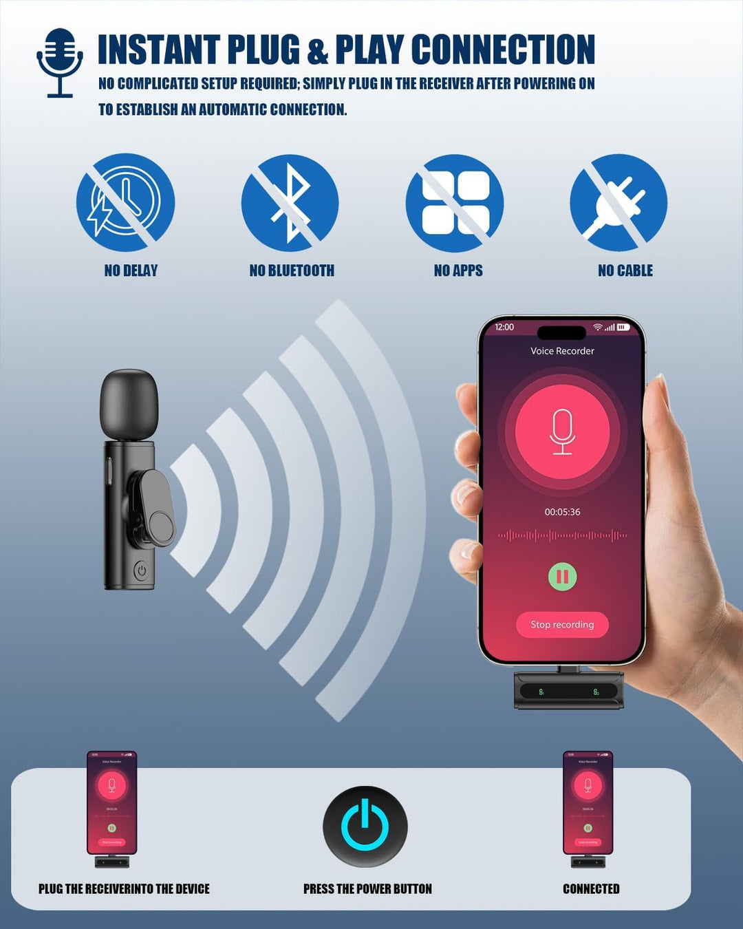 JCHIEN Micrófono inalámbrico para iPhone\/teléfono Android - Mini m...