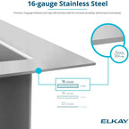 Elkay Fregadero de estación de trabajo EFRU30169RTWC, 31-1/2", calibre 16