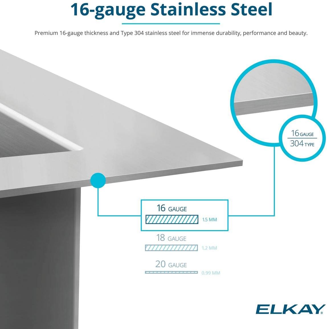 Elkay Fregadero de estación de trabajo EFRU30169RTWC, 31-1/2", calibre 16
