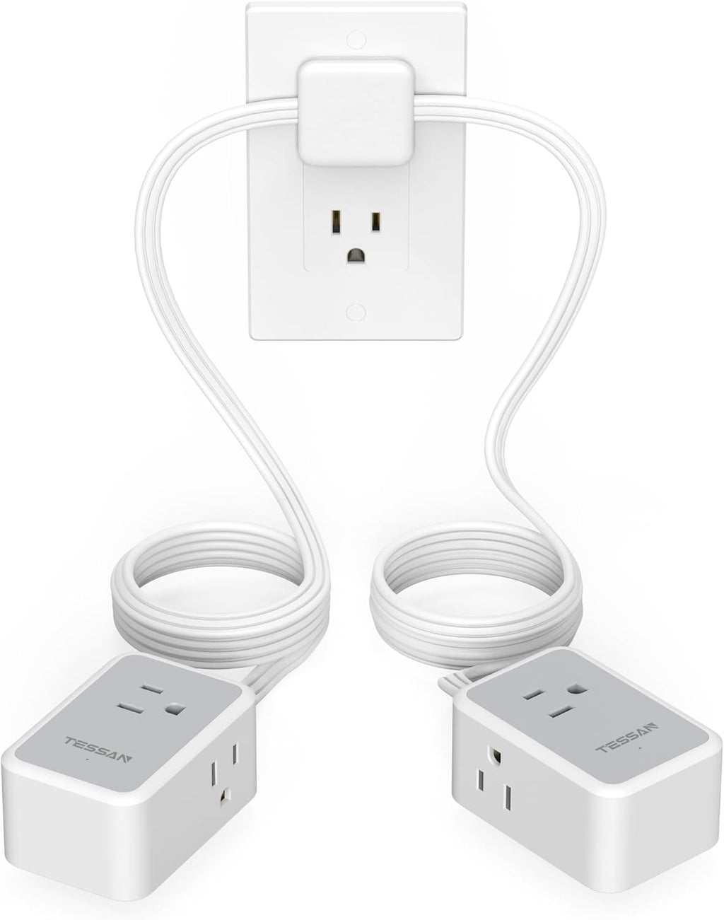 TESSAN Regleta de alimentación de enchufe plano de doble extremo, cable de
