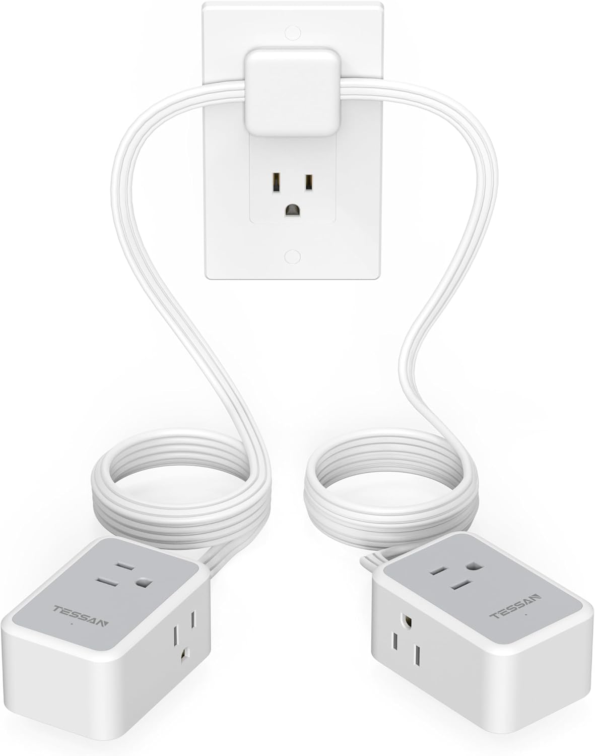 TESSAN Regleta de alimentación de enchufe plano de doble extremo, cable de