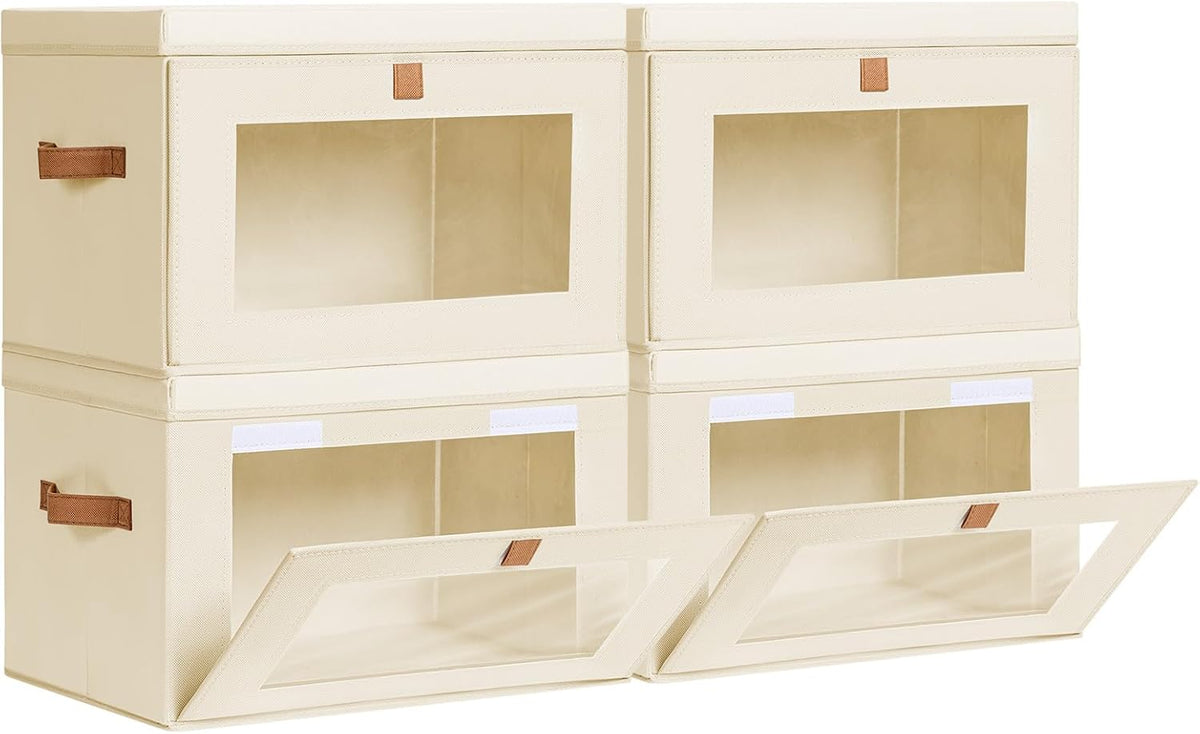 Cajas de almacenamiento plegables - Organizador grande para armario con asas y ventana, cajas de almacenamiento decorativas, contenedores de tela para sala de estar, dormitorio, paquete de