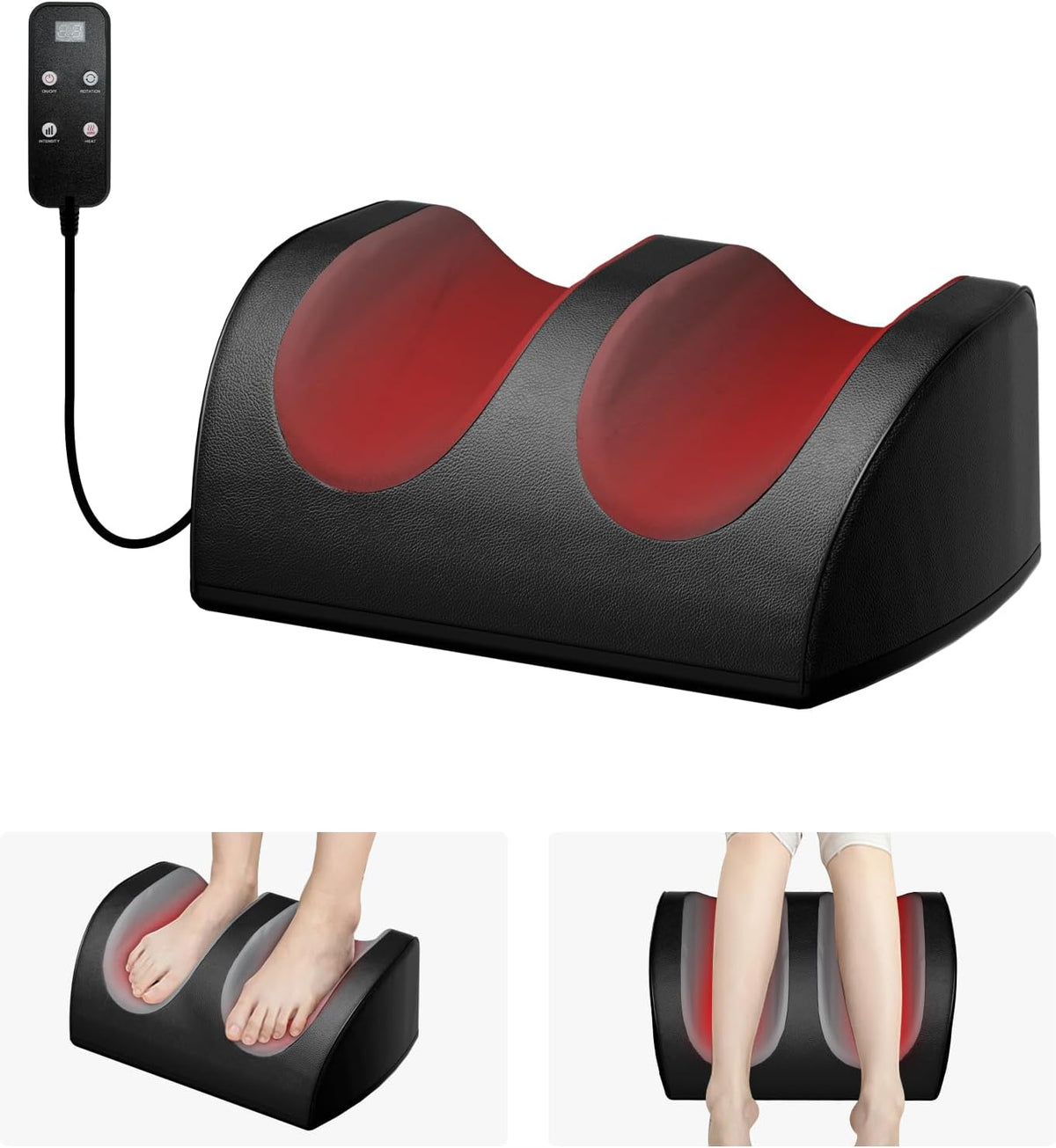 LINGTENG Masajeador de Pies con Calor y Masaje de Pies, Masajeador Eléctrico de Pies con Control Remoto con Cable, Regalos de Cumpleaños para Mamá y Papá (Negro - Cableado Eléctrico)