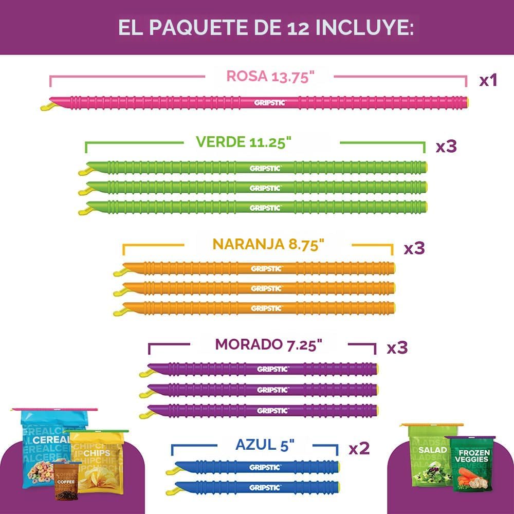 GripStic Paquete de 12 selladores de bolsas de alimentos surtidos