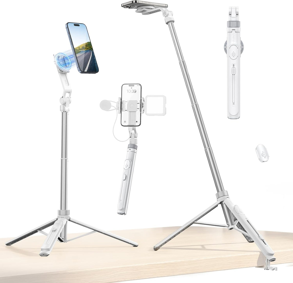 ULANZI TT88 - Trípode magnético para iPhone 17, palo selfie extensible de 57 pulgadas con control remoto, clip de teléfono 2 en 1 y soportes dobles para zapata fría