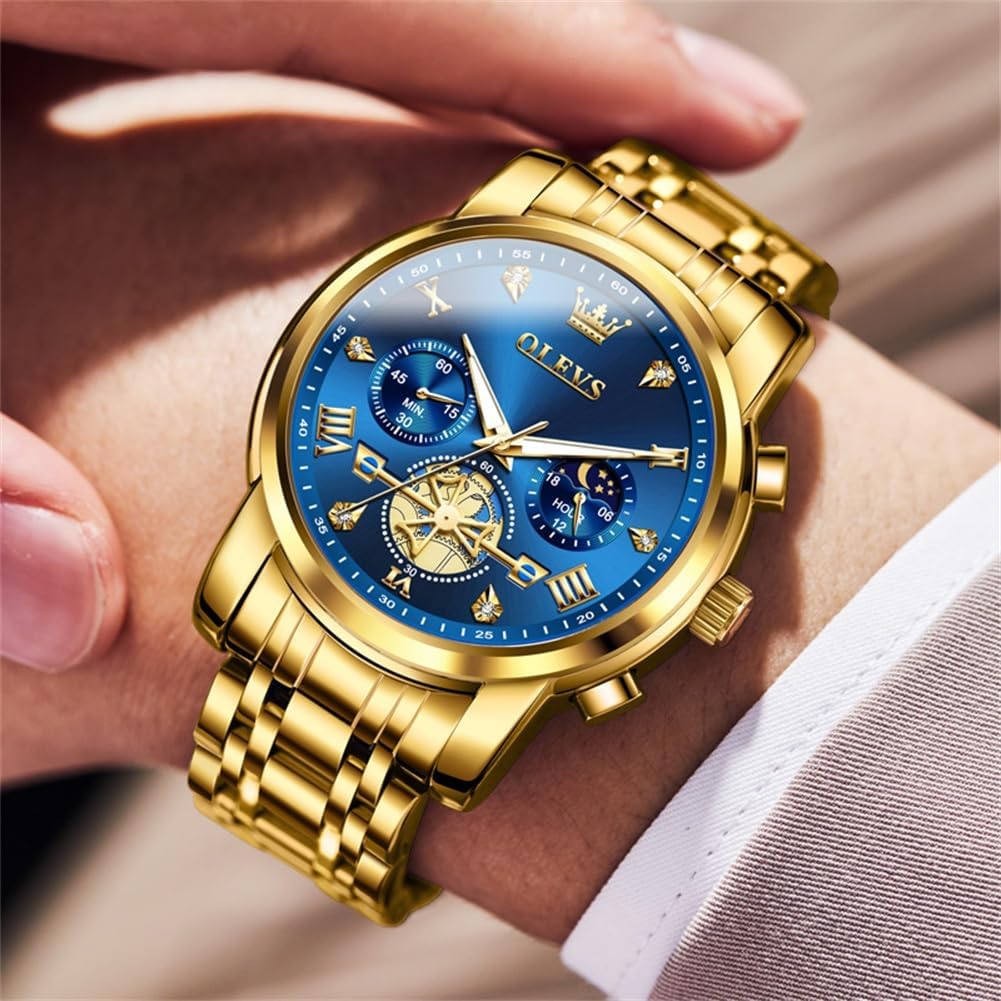 OLEVS Relojes para Hombre Lujo Acero Inoxidable Cara Grande Cronógrafo Vestir