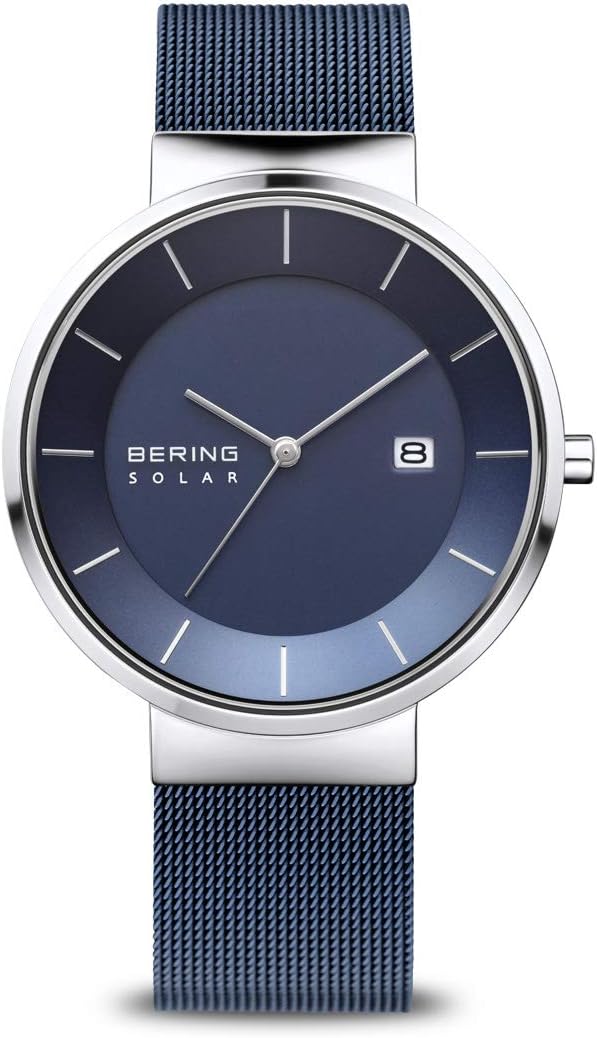 BERING Reloj analógico de colección solar para hombre con correa de acero inoxidable y cristal de zafiro