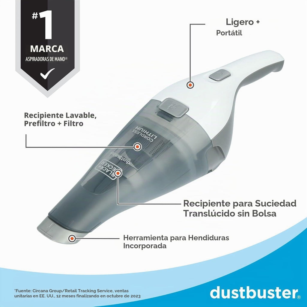 BLACK+DECKER Dustbuster - Aspiradora de mano inalámbrica, aspiradora portátil para automóvil, recargable, montaje en pared, fuerte succión rápida (HNVC215B10)