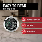CDN Termómetro de carne a prueba de horno - Dial brillante | ProAccurate® | Dial de fácil lectura de 2 pulgadas | Impermeable, Recalibrable | Para asar en horno, aves, carne de res, barbacoa | IRM200