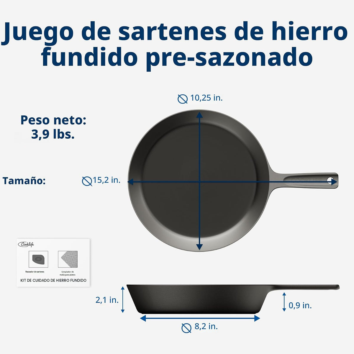COOKLIFE Sartén ligera de hierro fundido pre-sazonado de 10 pulgadas