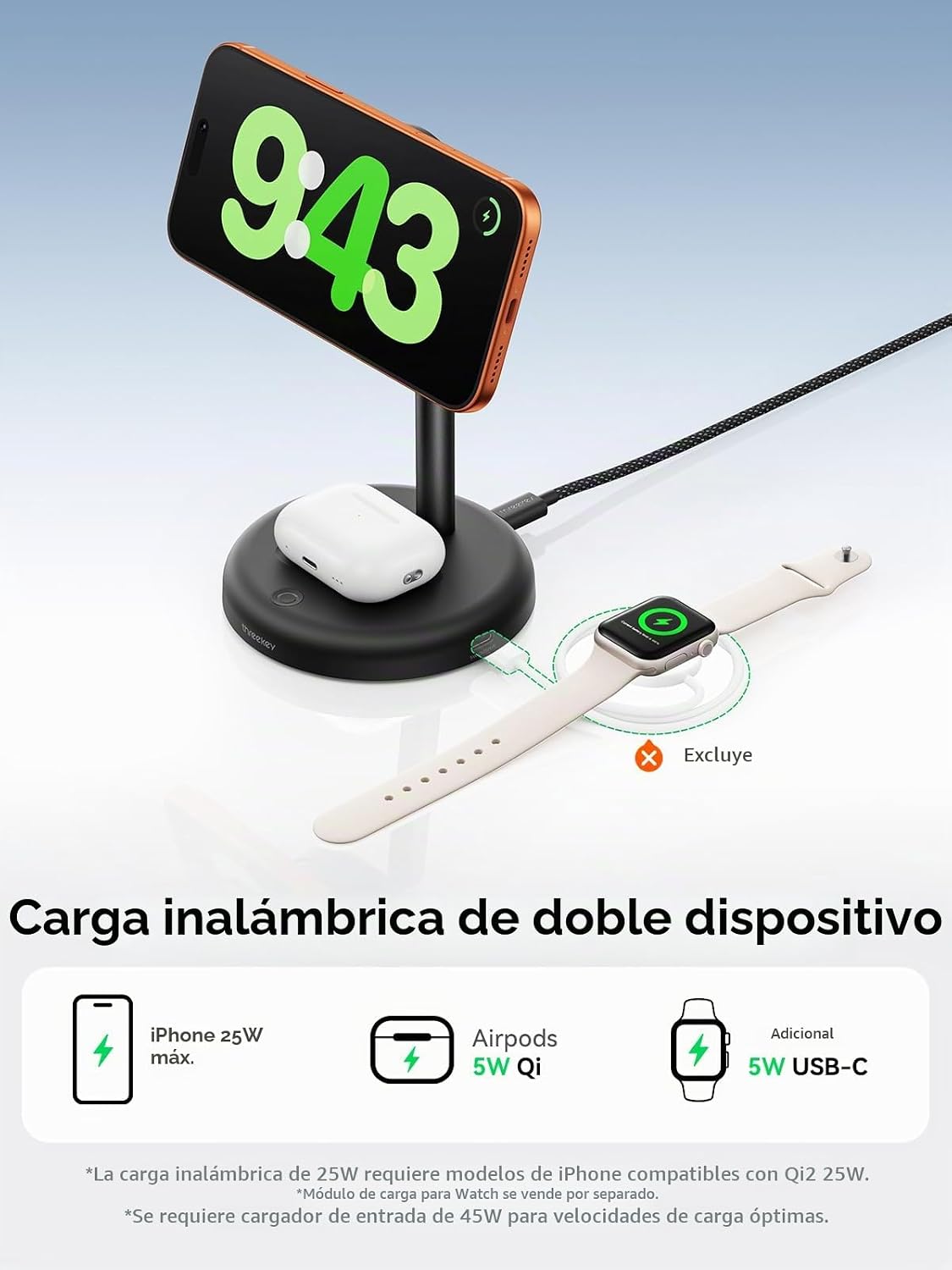 Soporte de cargador inalámbrico certificado Qi2.2 25W con