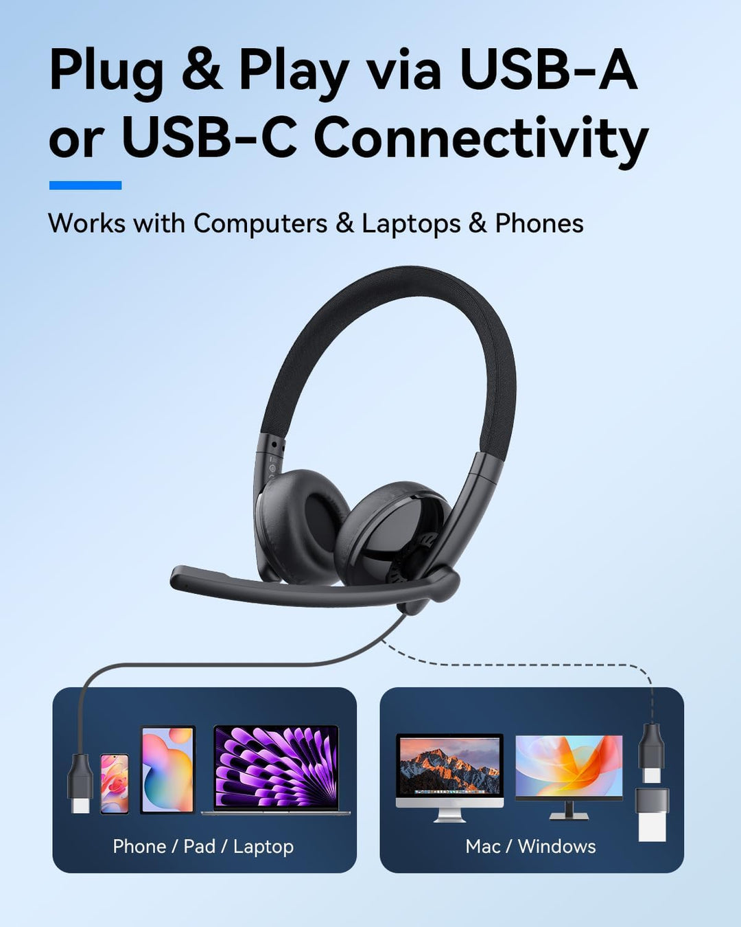 EMEET Auriculares con cable HS50 con micrófono auriculares