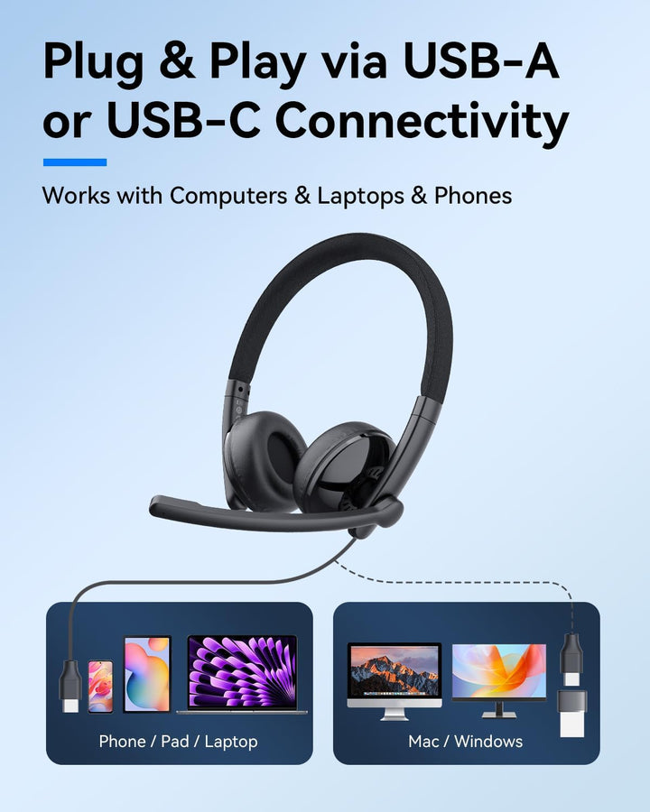 EMEET Auriculares con cable HS50 con micrófono auriculares