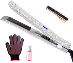 Plancha plana de titanio con magnífico diamante de imitación de cristal, Rosa (Pink Set)