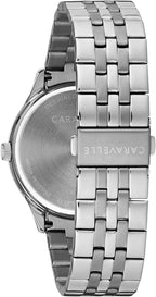 Reloj de vestir Caravelle by Bulova para hombre, de cuarzo, tono plateado, de acero inoxidable, esfera negra, Estilo: 43B158