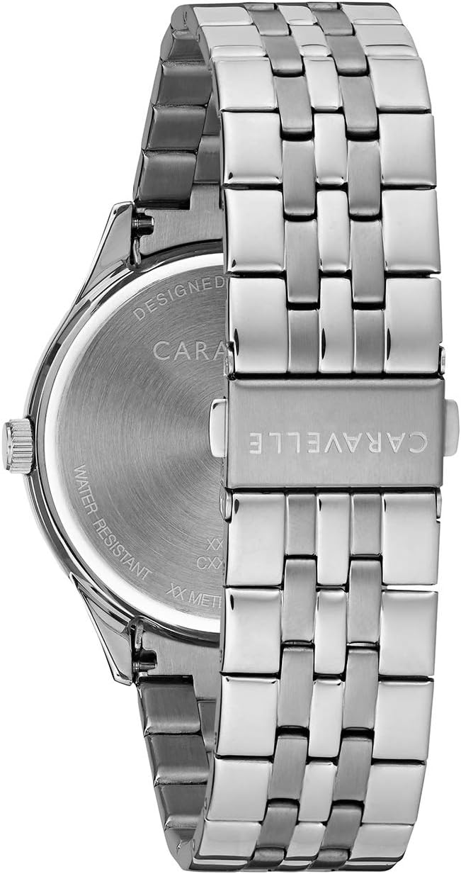 Reloj de vestir Caravelle by Bulova para hombre, de cuarzo, tono plateado, de acero inoxidable, esfera negra, Estilo: 43B158