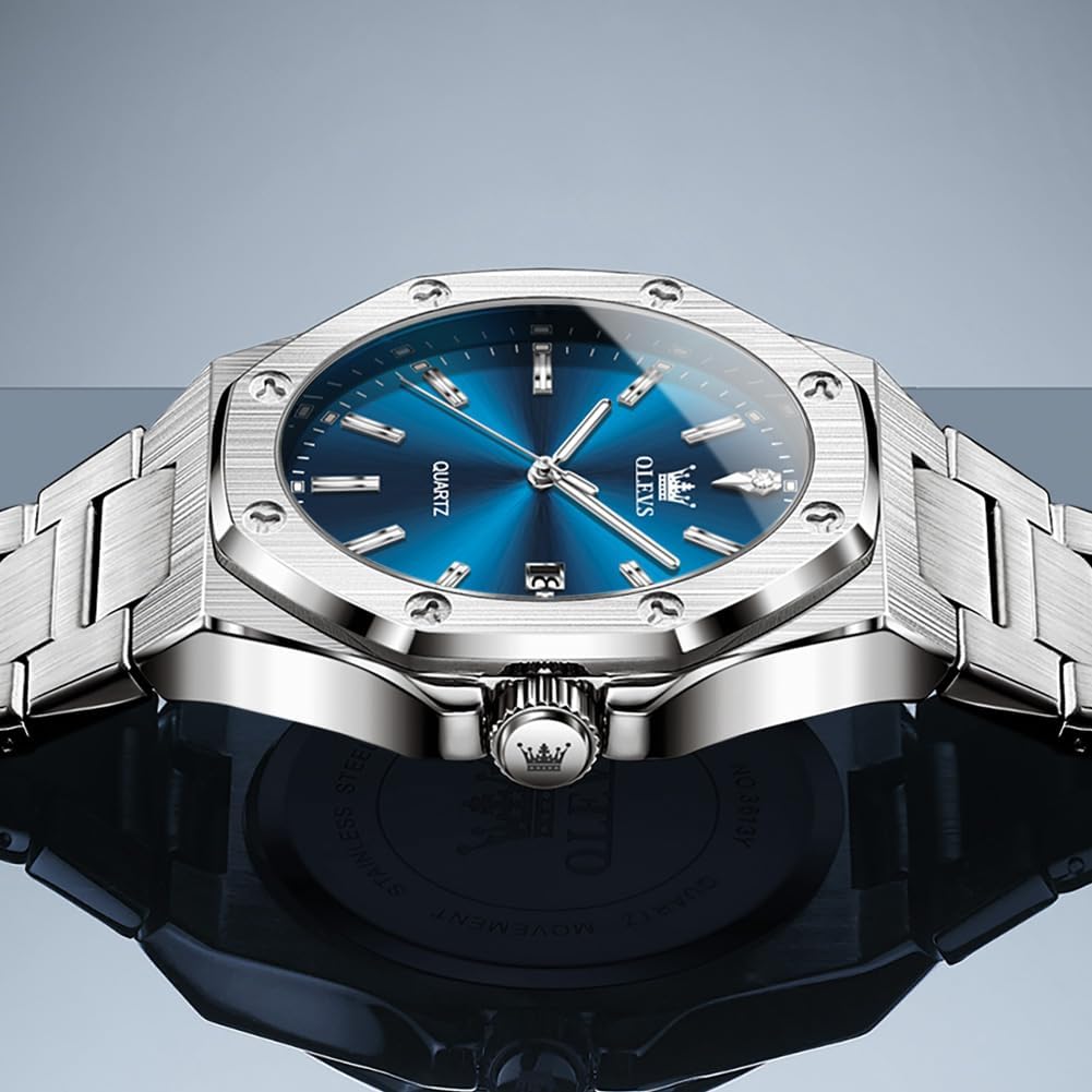 OLEVS Reloj para hombre Big Face Acero inoxidable Impermeable Luminoso Diamante