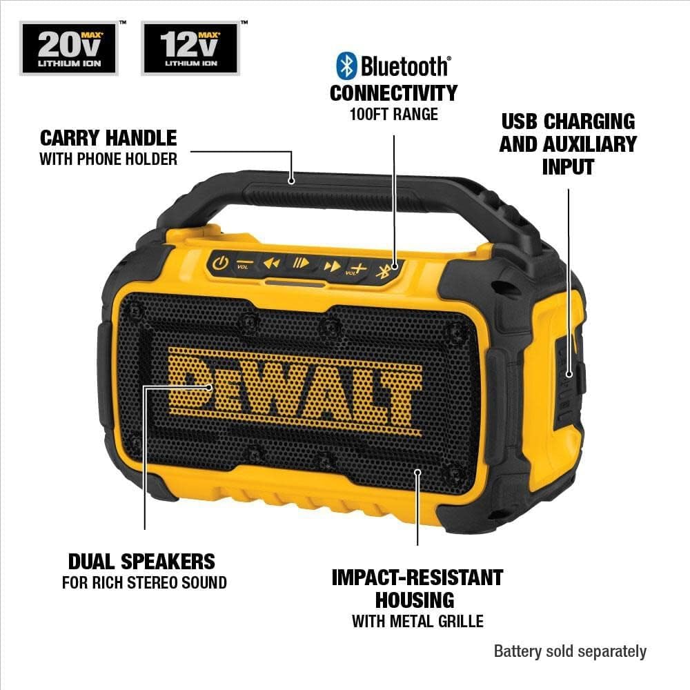 DEWALT - Altavoz Bluetooth de 20V MAX, rango de 100 pies, duradero...
