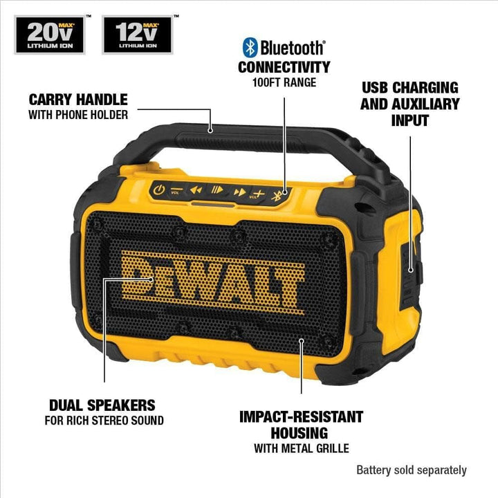 DEWALT - Altavoz Bluetooth de 20V MAX, rango de 100 pies, duradero...