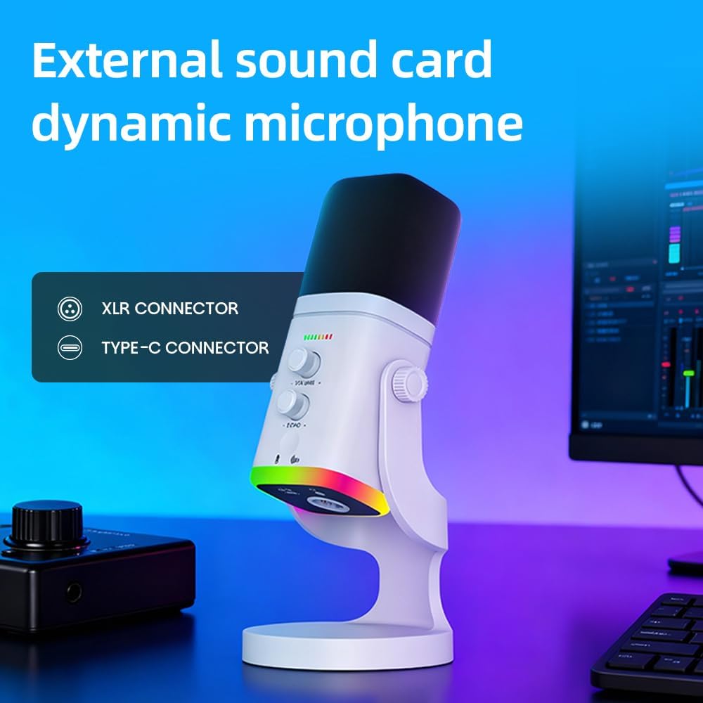 EASEMELO Micrófono dinámico de escritorio USB\/XLR con luz RGB, red...