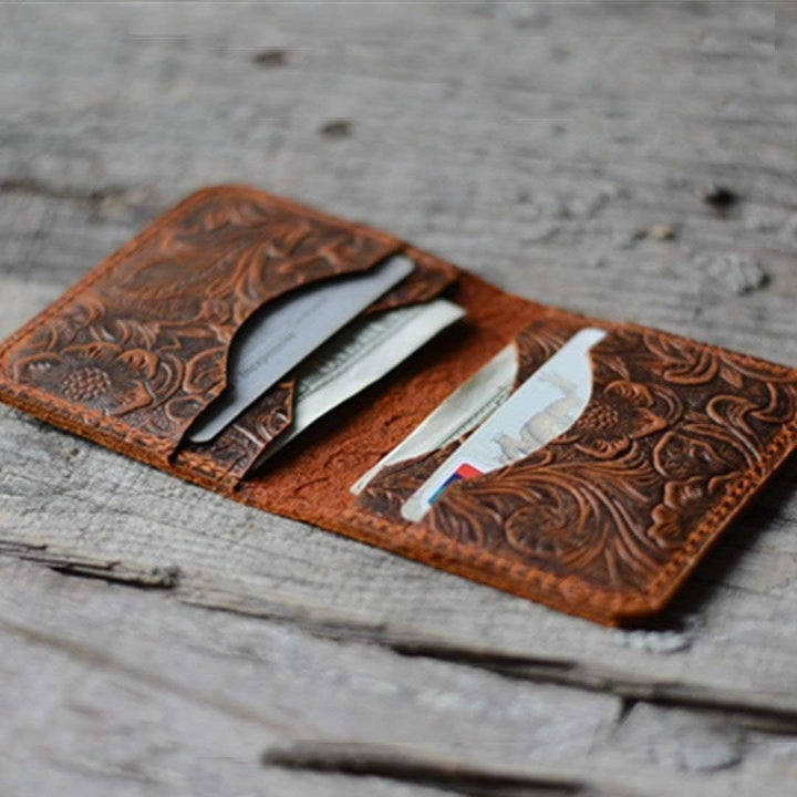 JJNUSA Cartera de cuero minimalista hecha a mano para hombres envej...