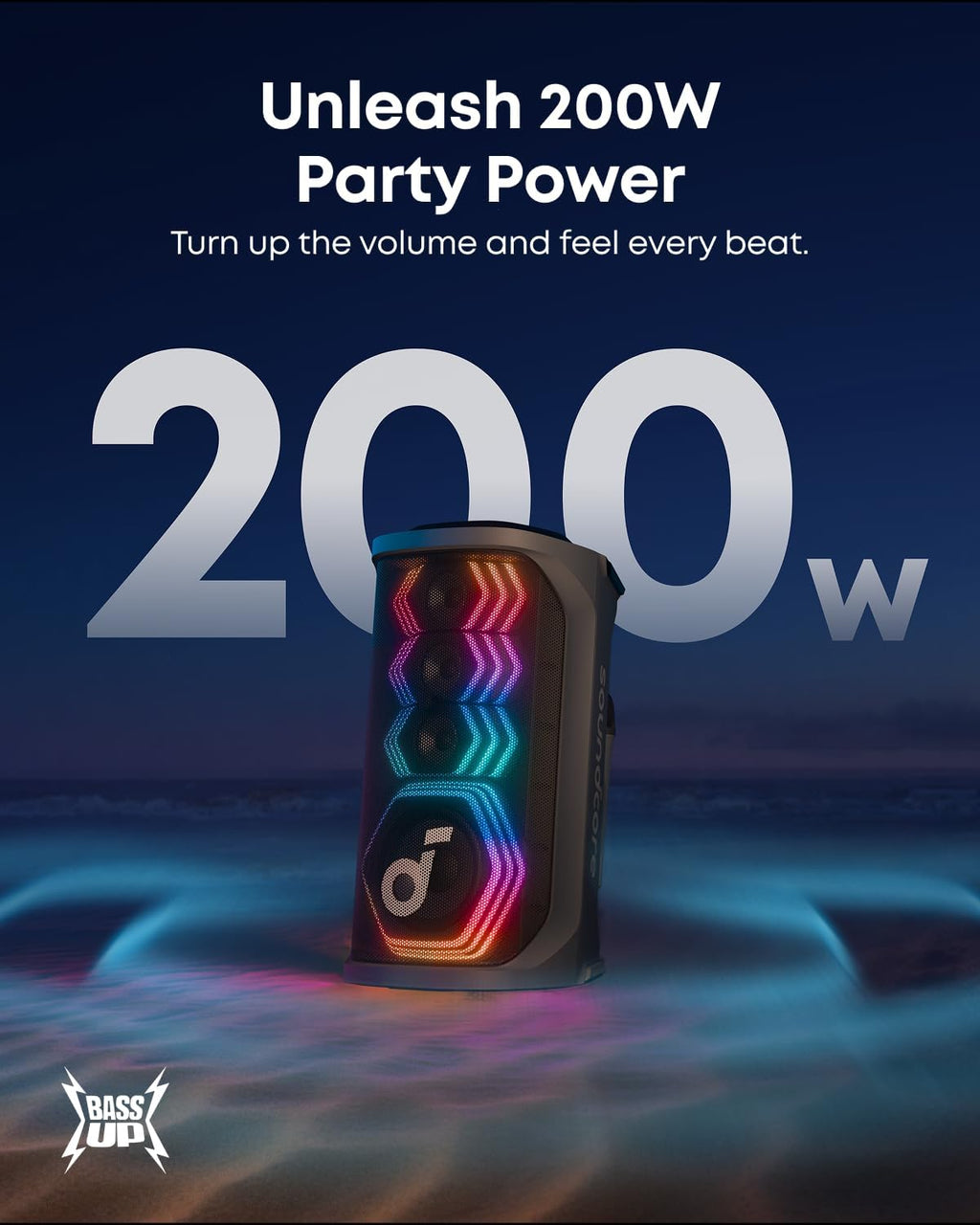 soundcore Rave 3S - Altavoz de fiesta AI con 2 micrófonos inalámbricos, sonido de 200 W, eliminación de voz AI, reverberación, espectáculo de luz, tiempo de reproducción de 12 horas, sistema PA