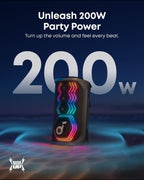 soundcore Rave 3S - Altavoz de fiesta AI con 2 micrófonos inalámbricos, sonido de 200 W, eliminación de voz AI, reverberación, espectáculo de luz, tiempo de reproducción de 12 horas, sistema PA