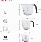 KitchenAid Juego de 3 tazas medidoras en ángulo universales Easy View, transparentes con asas negras